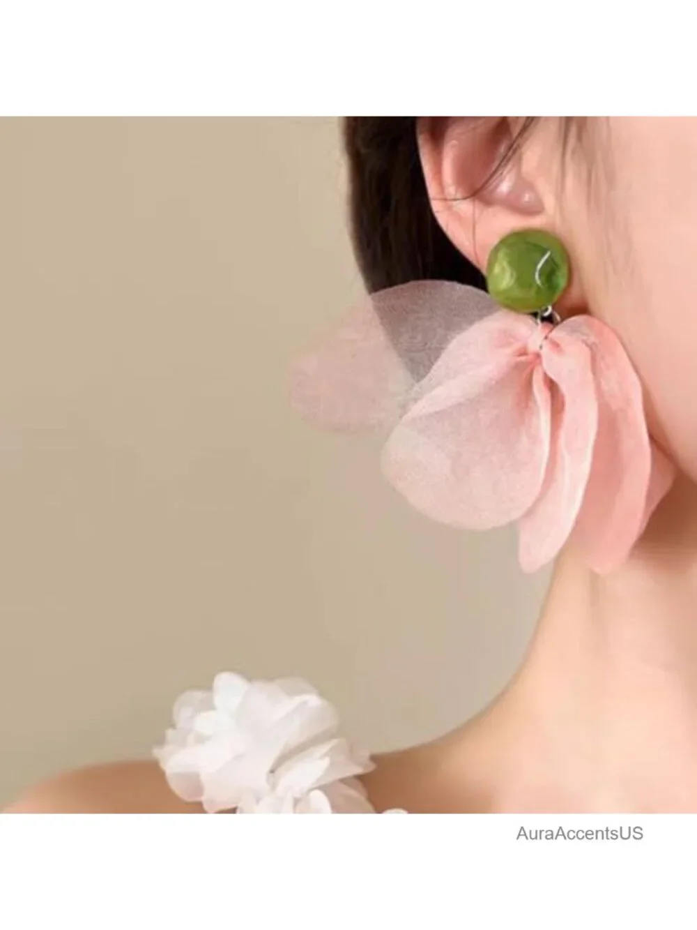 Chunky Big Flower Fabric Dangle Earrings Boho Vintage Large Cloth Floral Stud